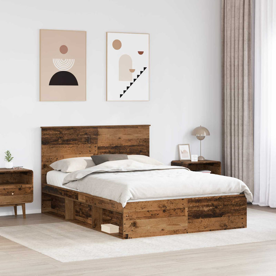 Bedframe met hoofdeinde Oudhout 150 x 200 cm Massief grenenhout