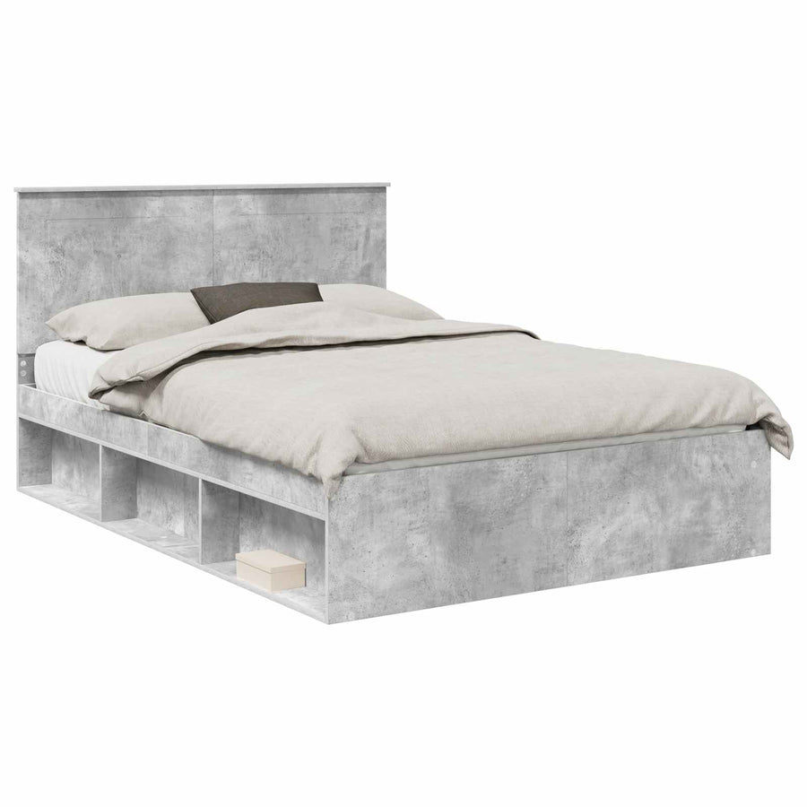 Bedframe met hoofdeinde Beton 140 x 190 cm Massief grenenhout