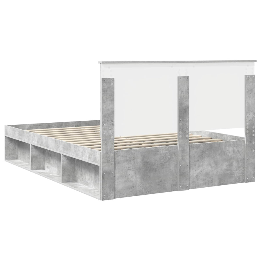Bedframe met hoofdeinde Beton 140 x 190 cm Massief grenenhout