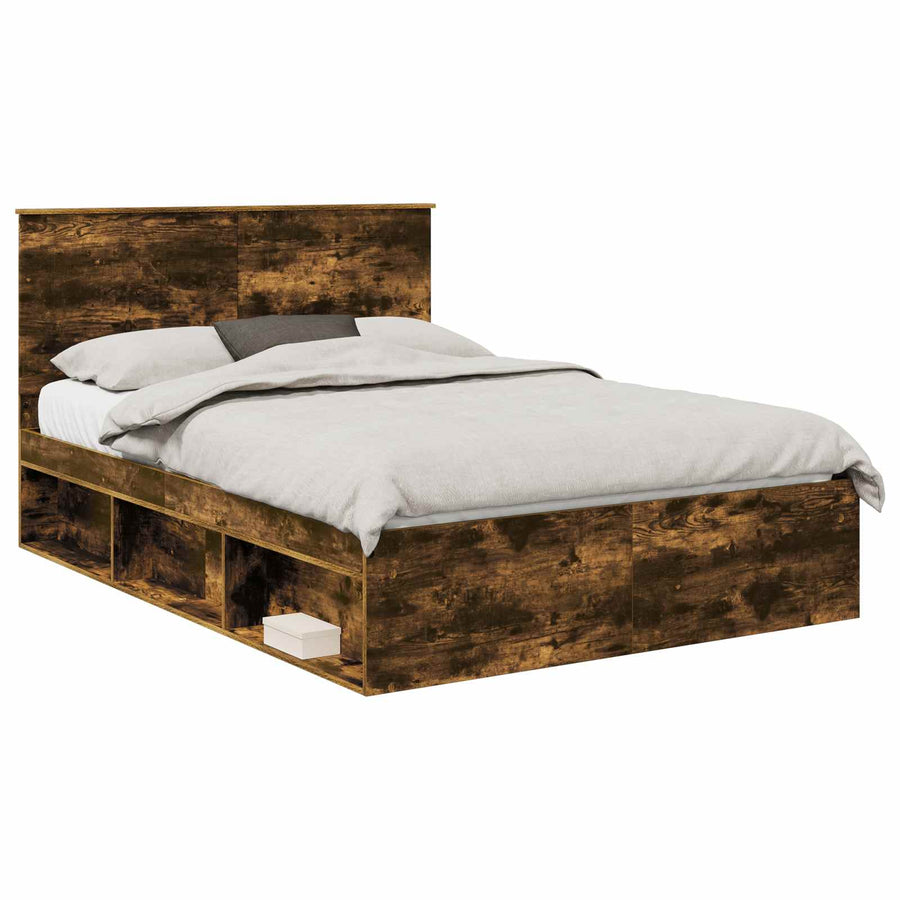 Bedframe Gerookt eiken 140 x 190 cm Massief grenenhout