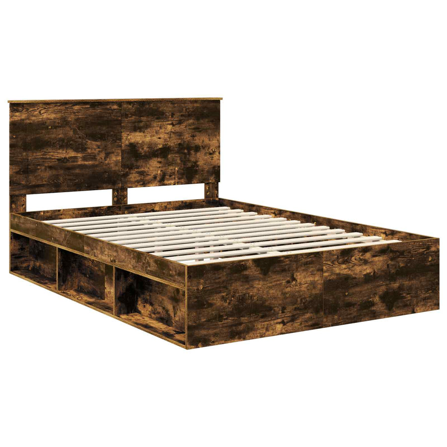 Bedframe Gerookt eiken 140 x 190 cm Massief grenenhout