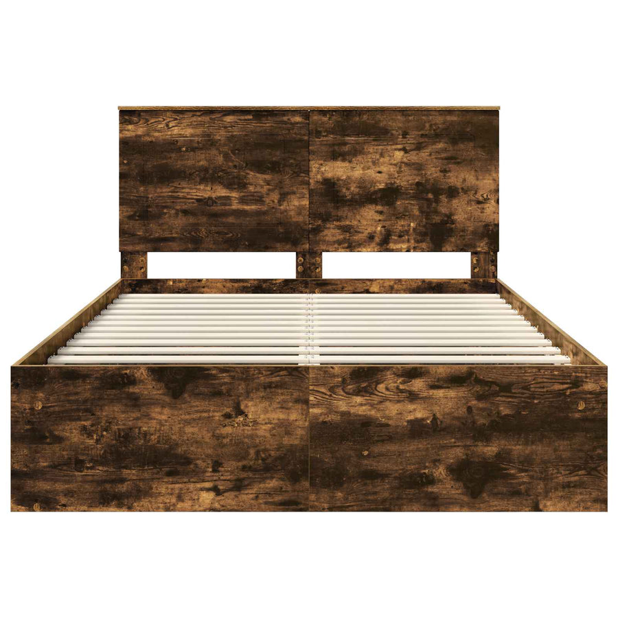 Bedframe Gerookt eiken 140 x 190 cm Massief grenenhout