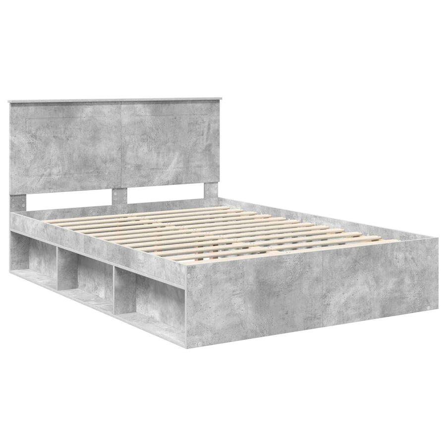 Bedframe met hoofdeinde Beton 140 x 200 cm Massief grenenhout
