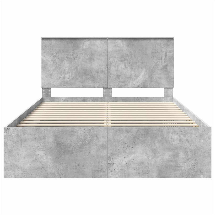 Bedframe met hoofdeinde Beton 140 x 200 cm Massief grenenhout