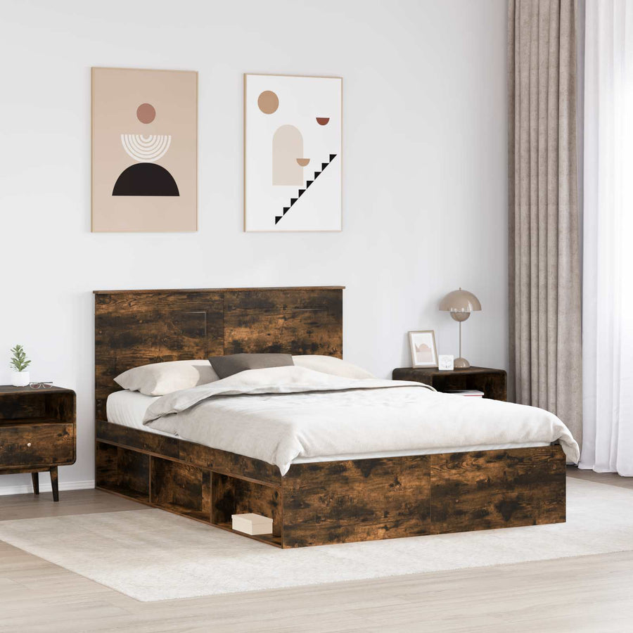 Bedframe Gerookt eiken 140 x 200 cm Massief grenenhout