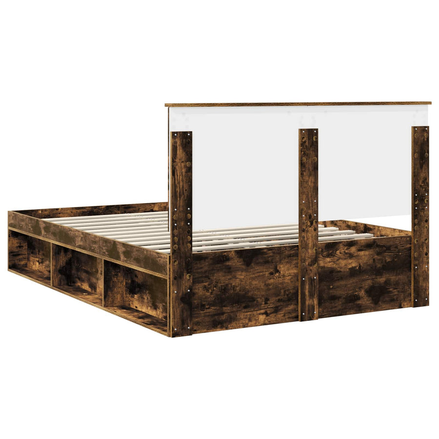 Bedframe Gerookt eiken 140 x 200 cm Massief grenenhout