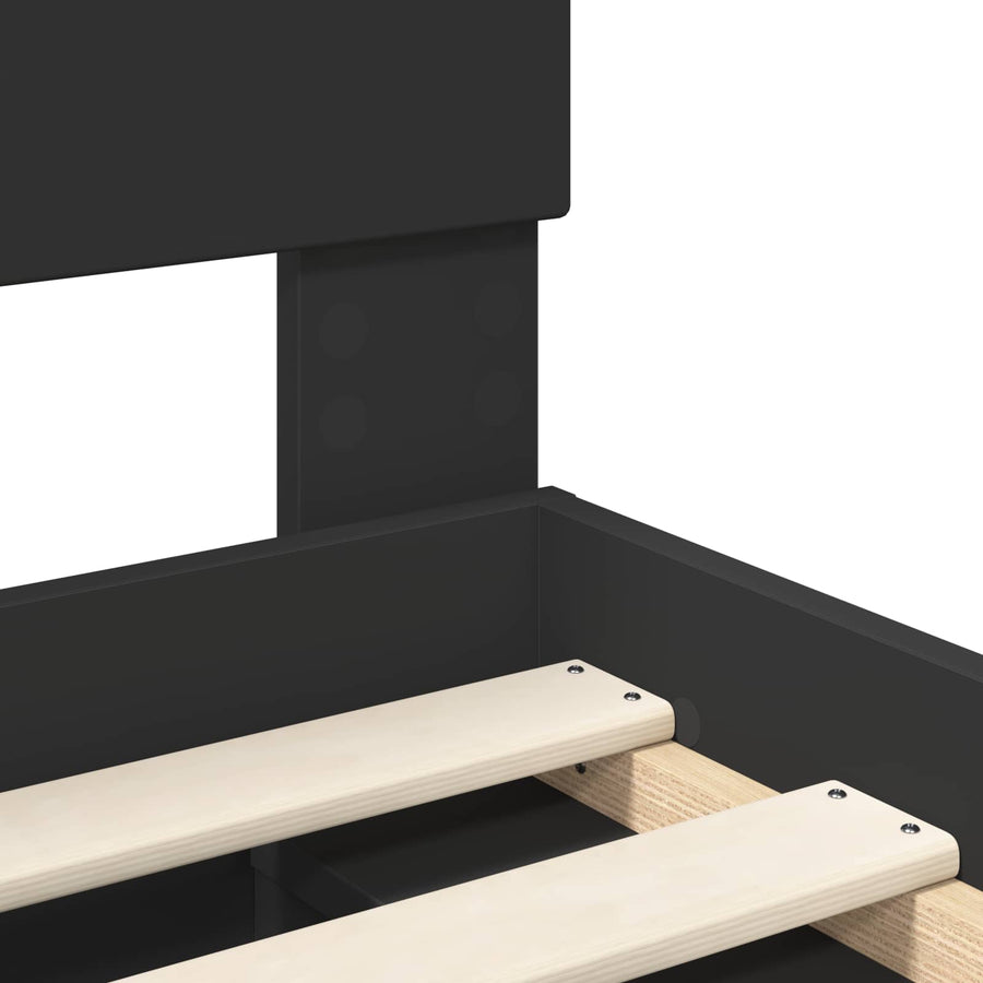 Bedframe met hoofdeinde Zwart 135 x 190 cm Massief grenenhout