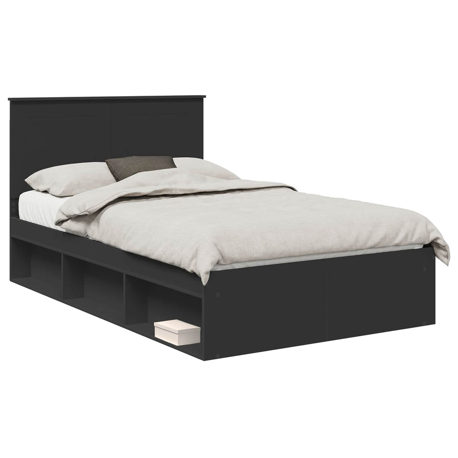 Bedframe met hoofdeinde Zwart 135 x 190 cm Massief grenenhout