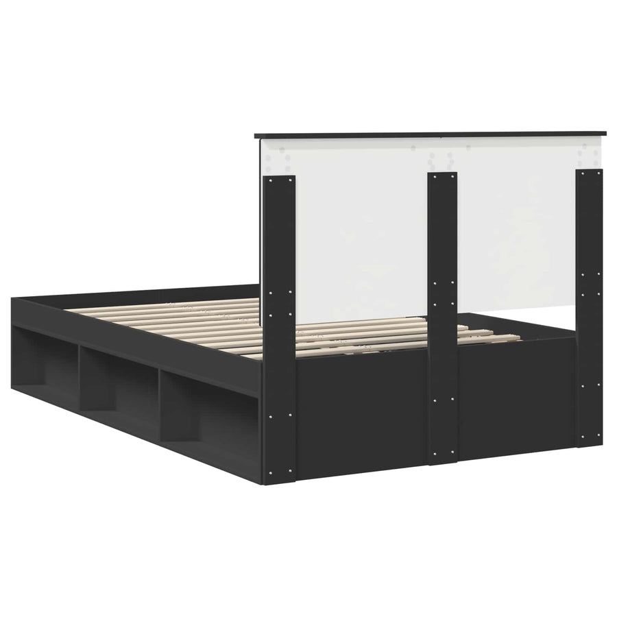 Bedframe met hoofdeinde Zwart 135 x 190 cm Massief grenenhout