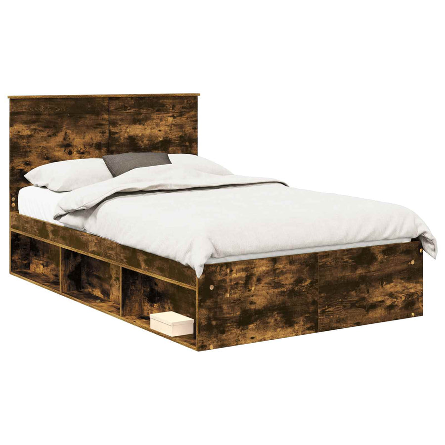 Bedframe met lade Gerookt eiken 135 x 190 cm Massief grenenhout