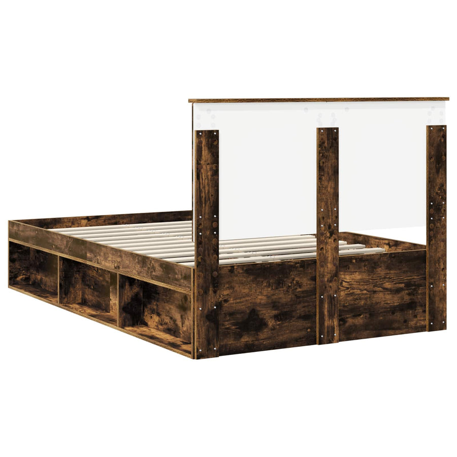 Bedframe met lade Gerookt eiken 135 x 190 cm Massief grenenhout