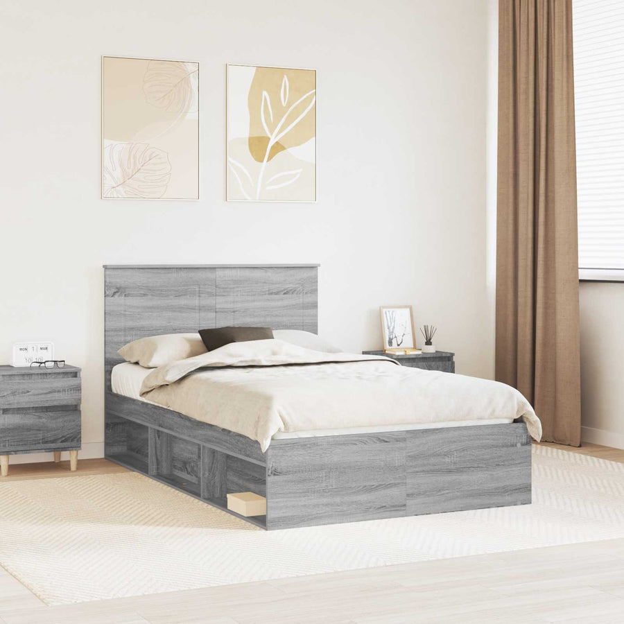 Bedframe Grijs Sonoma 135 x 190 cm Massief grenenhout