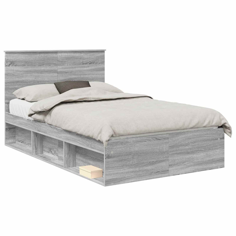 Bedframe Grijs Sonoma 135 x 190 cm Massief grenenhout