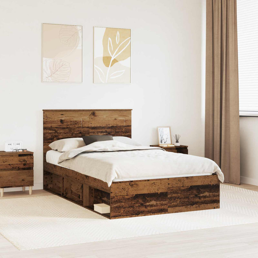 Bedframe met hoofdeinde Oudhout 135 x 190 cm Massief grenenhout