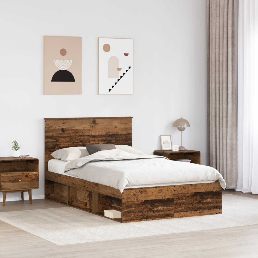 Bedframe met hoofdeinde Oudhout 135 x 190 cm Massief grenenhout
