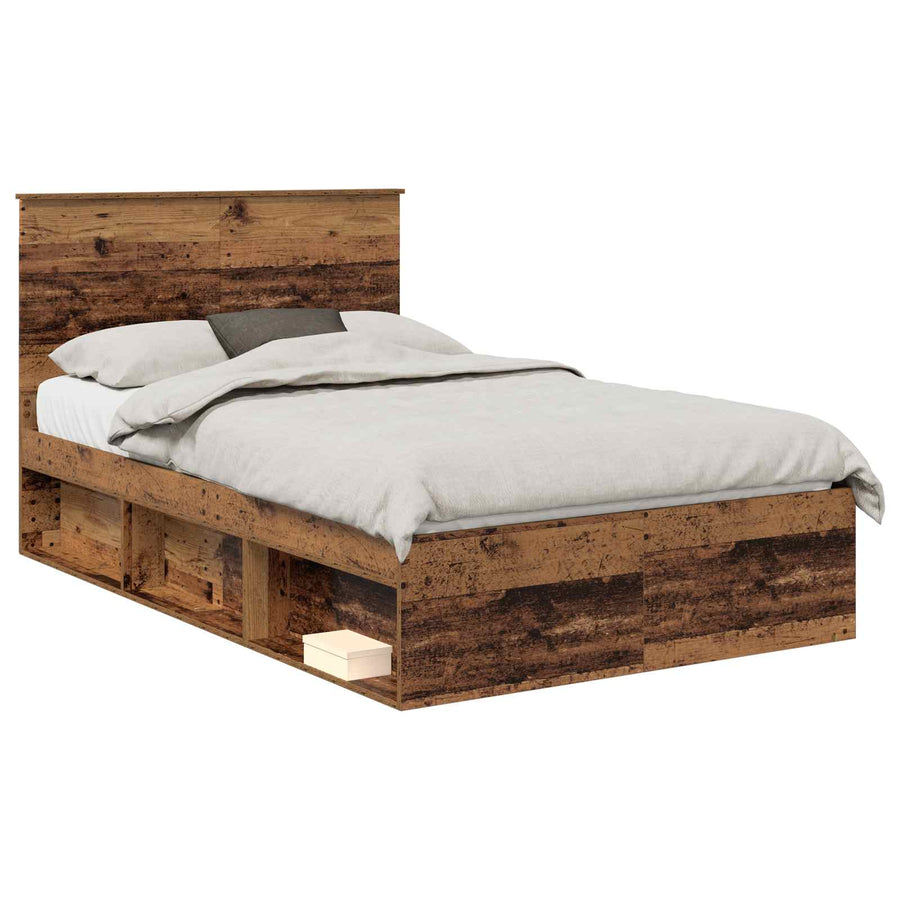 Bedframe met hoofdeinde Oudhout 135 x 190 cm Massief grenenhout