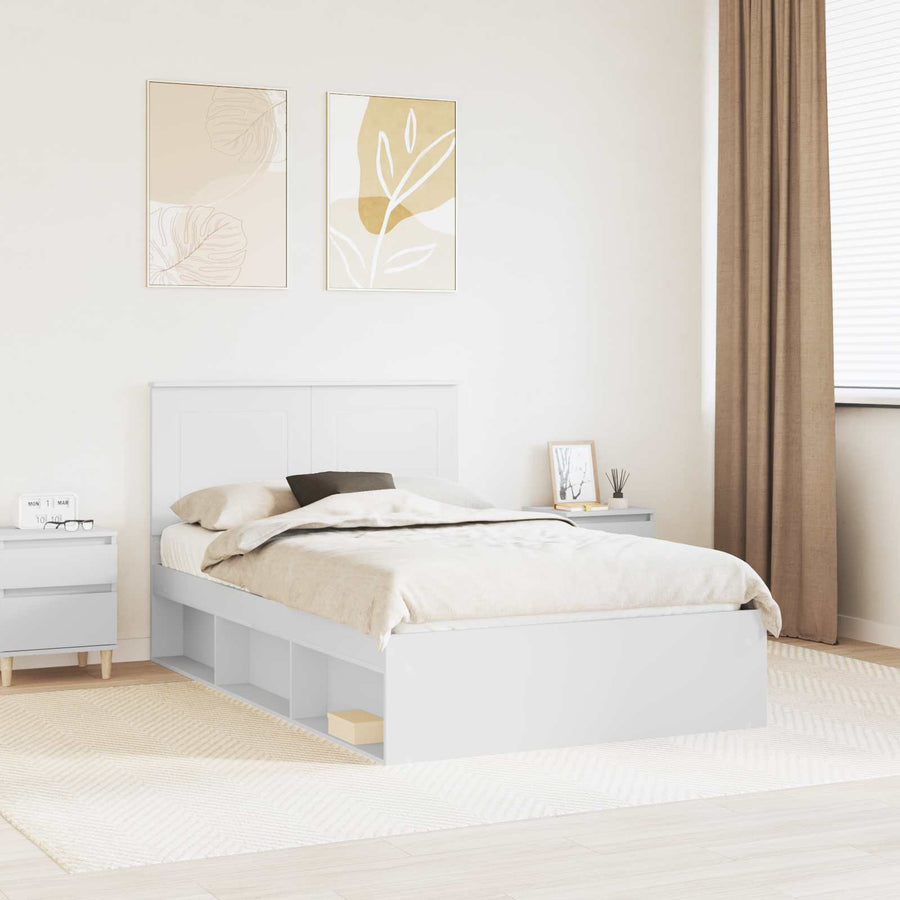 Bedframe met hoofdeinde Wit 120 x 190 cm Massief grenenhout