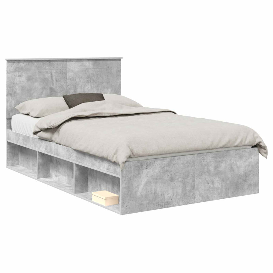 Bedframe met hoofdeinde Beton 120 x 190 cm Massief grenenhout