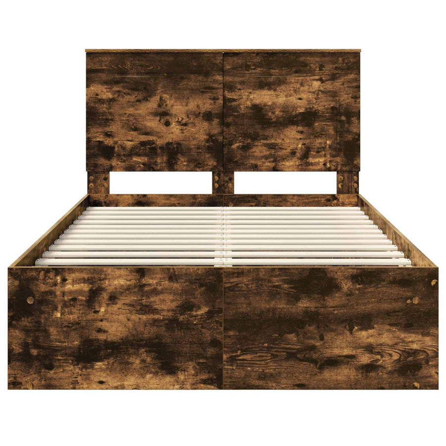 Bedframe met lade Gerookt eiken 120 x 190 cm Massief grenenhout