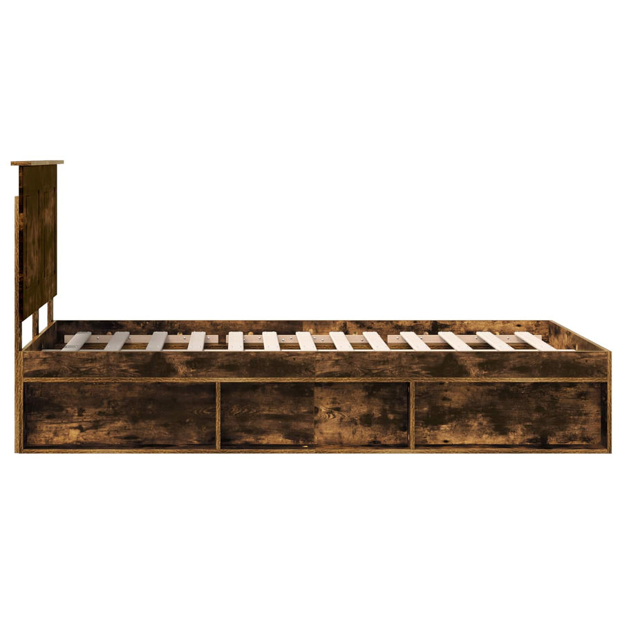 Bedframe met lade Gerookt eiken 120 x 190 cm Massief grenenhout