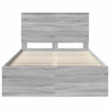 Bedframe Met Lade Massief Grenenhout Grijs Sonoma 120 x 190 cm
