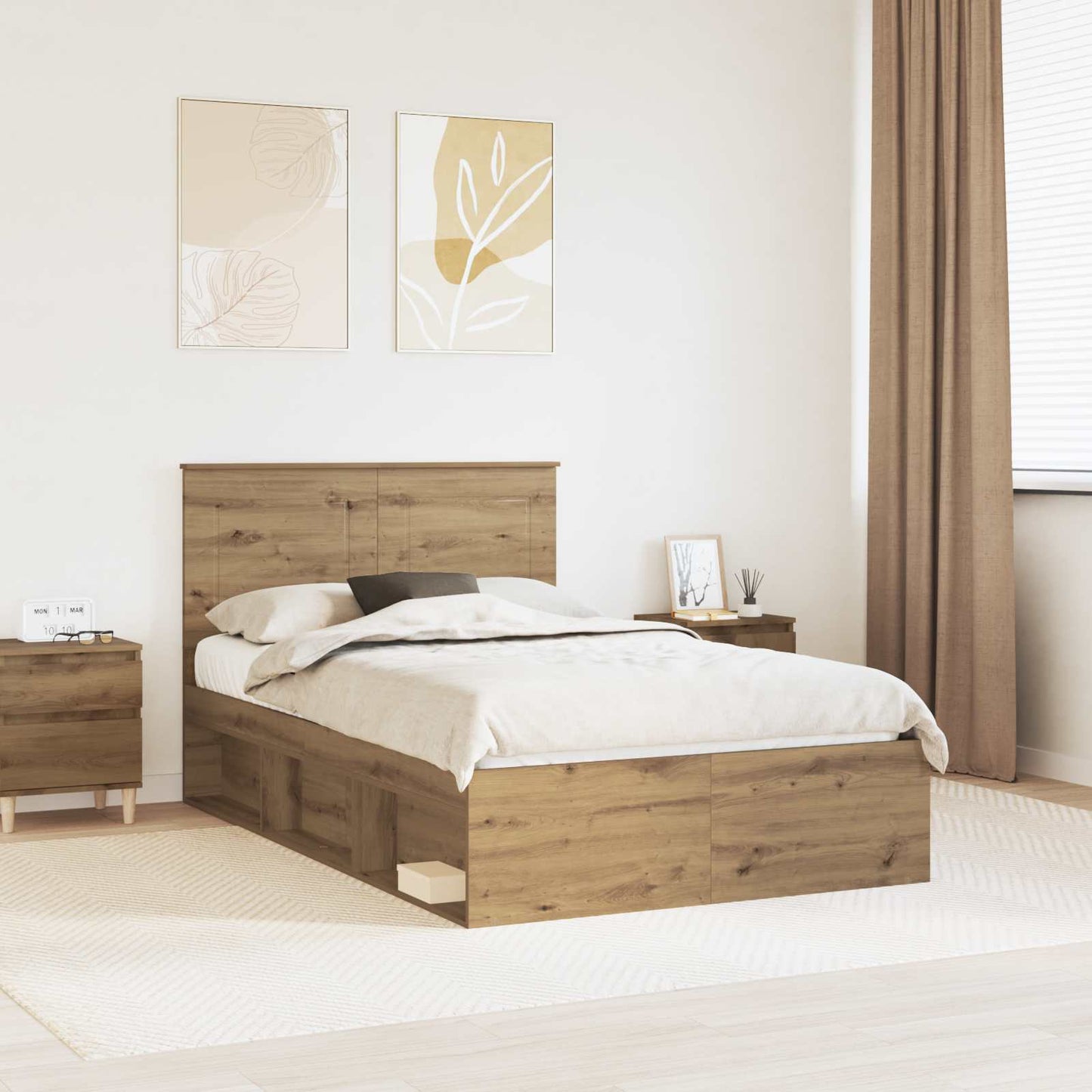 Bedframe Ambachtelijk eiken 120 x 200 cm Massief grenenhout