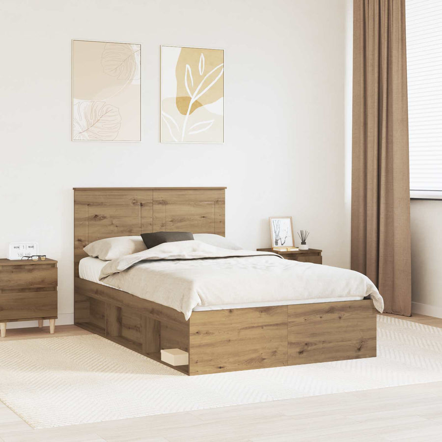 Bedframe Ambachtelijk eiken 120 x 200 cm Massief grenenhout