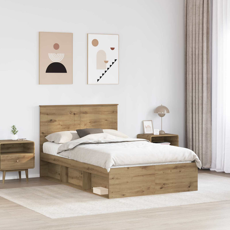 Bedframe Ambachtelijk eiken 120 x 200 cm Massief grenenhout