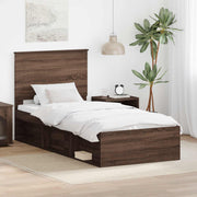 Bedframe massief grenenhout bruin eiken met lade 100x200 cm
