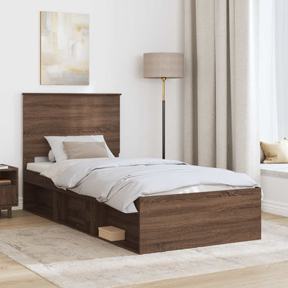 Bedframe met lade Bruin Eiken 100 x 200 cm Massief grenenhout