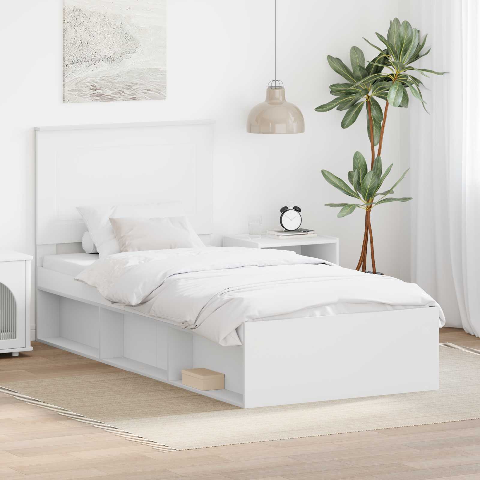 Bedframe met hoofdeinde Wit 90 x 190 cm Massief grenenhout