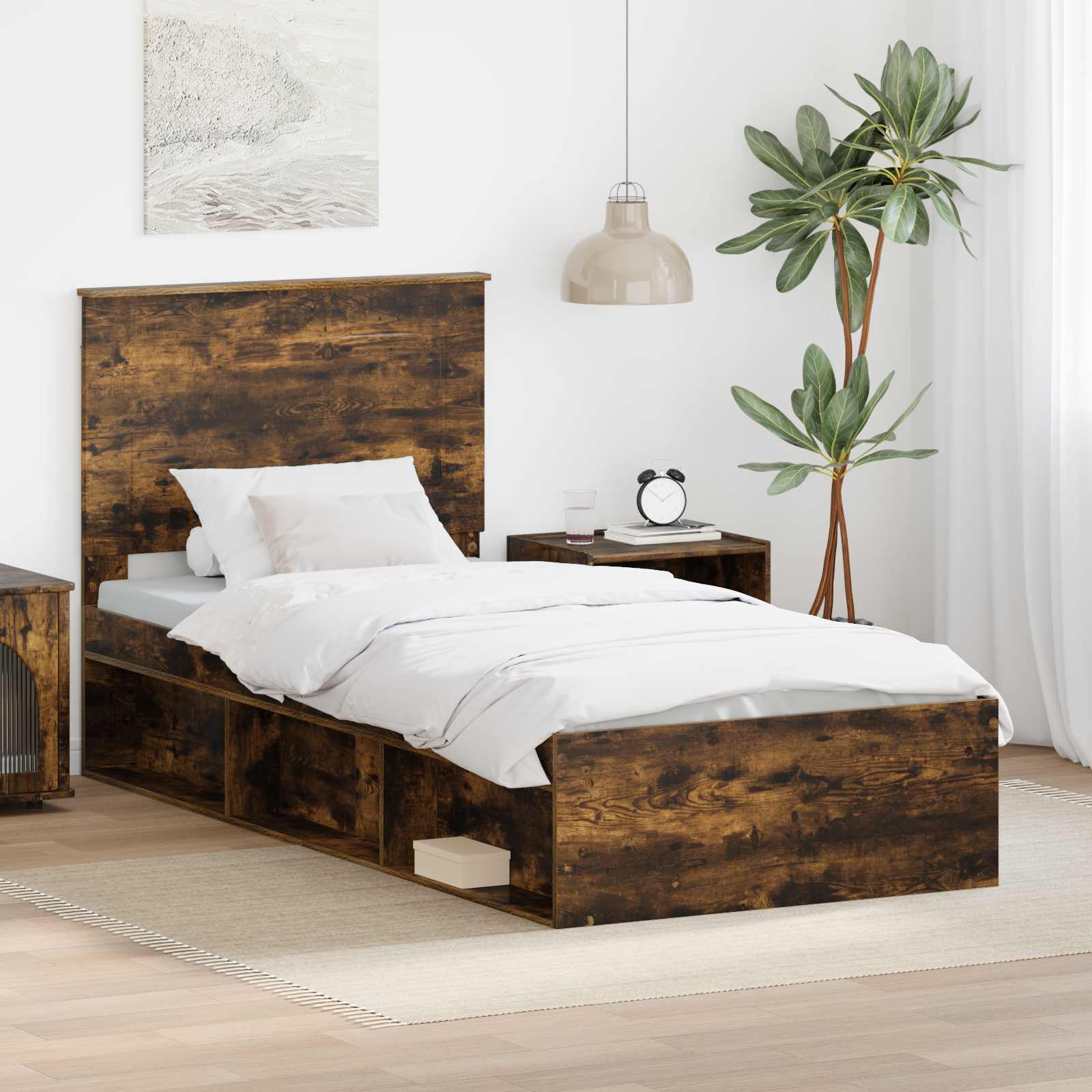 Bedframe Gerookt eiken 90 x 190 cm Massief grenenhout