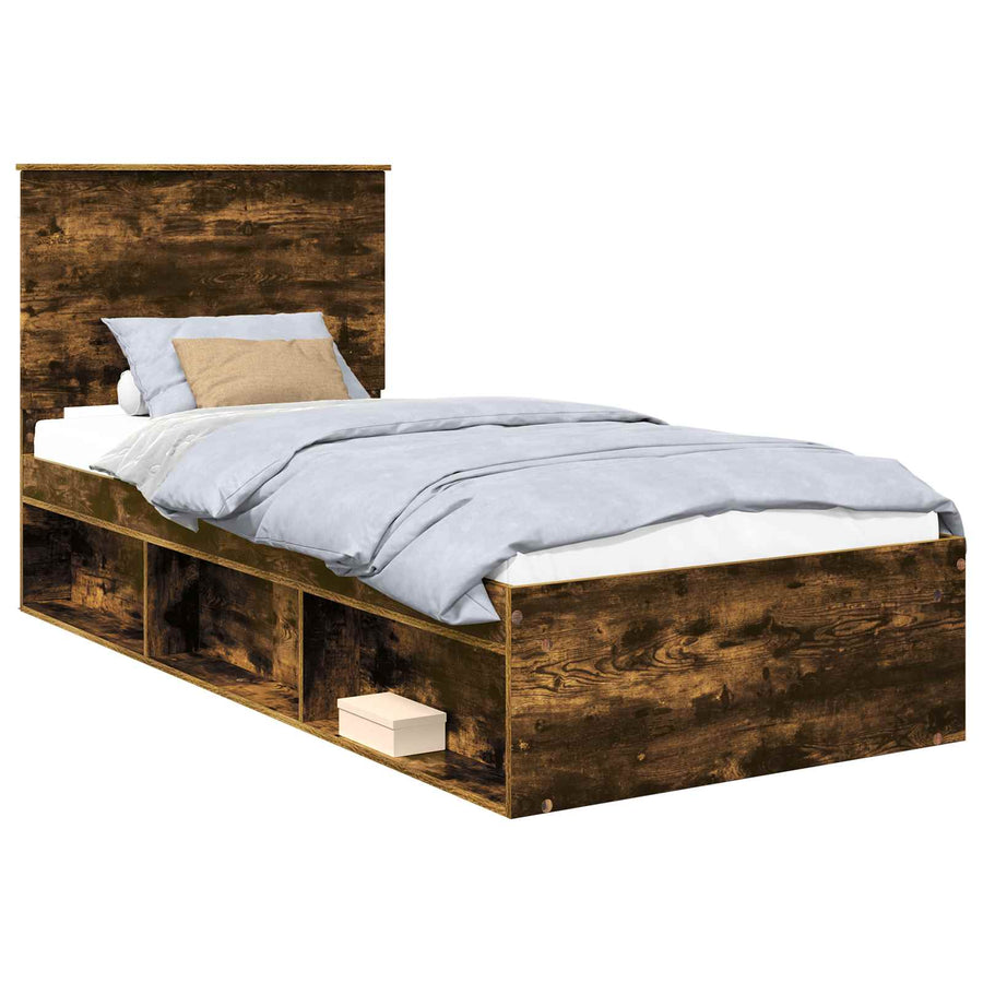 Bedframe Gerookt eiken 90 x 190 cm Massief grenenhout