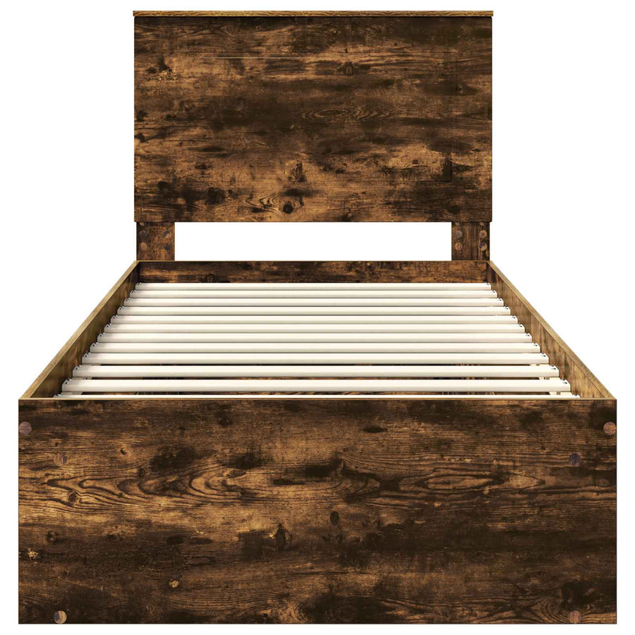 Bedframe Gerookt eiken 90 x 190 cm Massief grenenhout