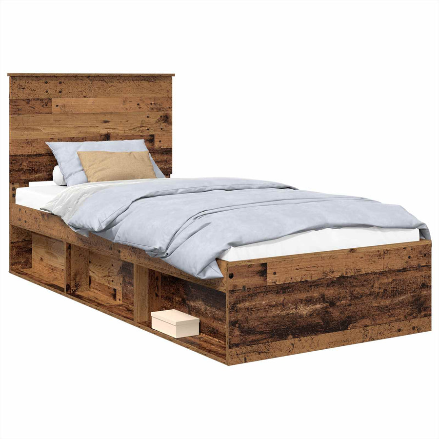 Bedframe met hoofdeinde Oudhout 90 x 190 cm Massief grenenhout