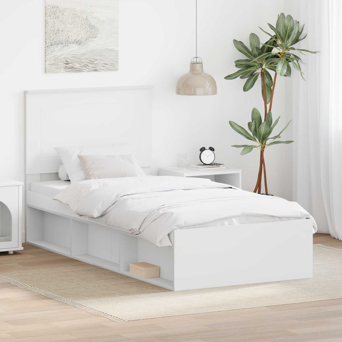 Bedframe met hoofdeinde Wit 90 x 200 cm Massief grenenhout