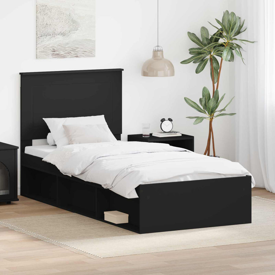Bedframe met hoofdeinde Zwart 90 x 200 cm Massief grenenhout