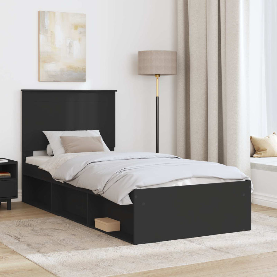 Bedframe met hoofdeinde Zwart 90 x 200 cm Massief grenenhout