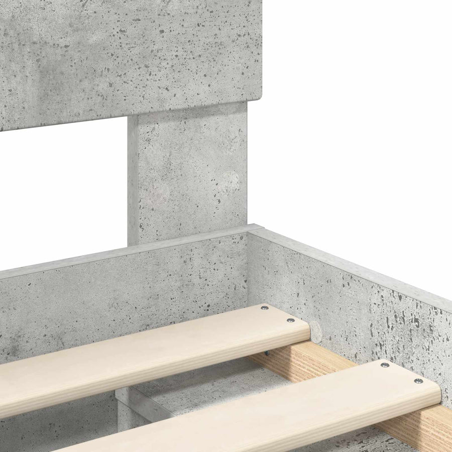 Bedframe Met Hoofdeinde Beton Massief Grenenhout Betongrijs 90 x 200 cm