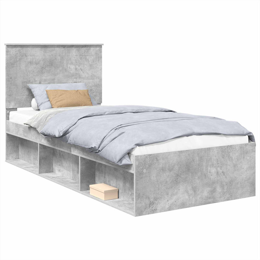Bedframe Met Hoofdeinde Beton Massief Grenenhout Betongrijs 90 x 200 cm
