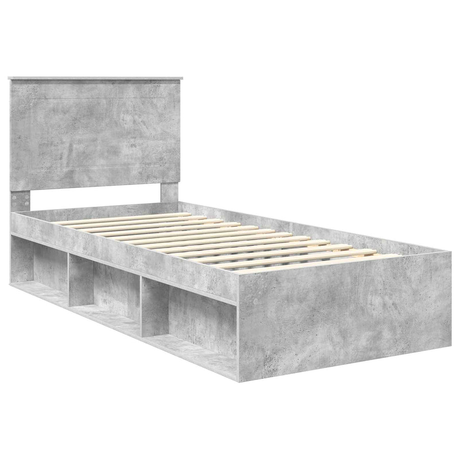 Bedframe Met Hoofdeinde Beton Massief Grenenhout Betongrijs 90 x 200 cm