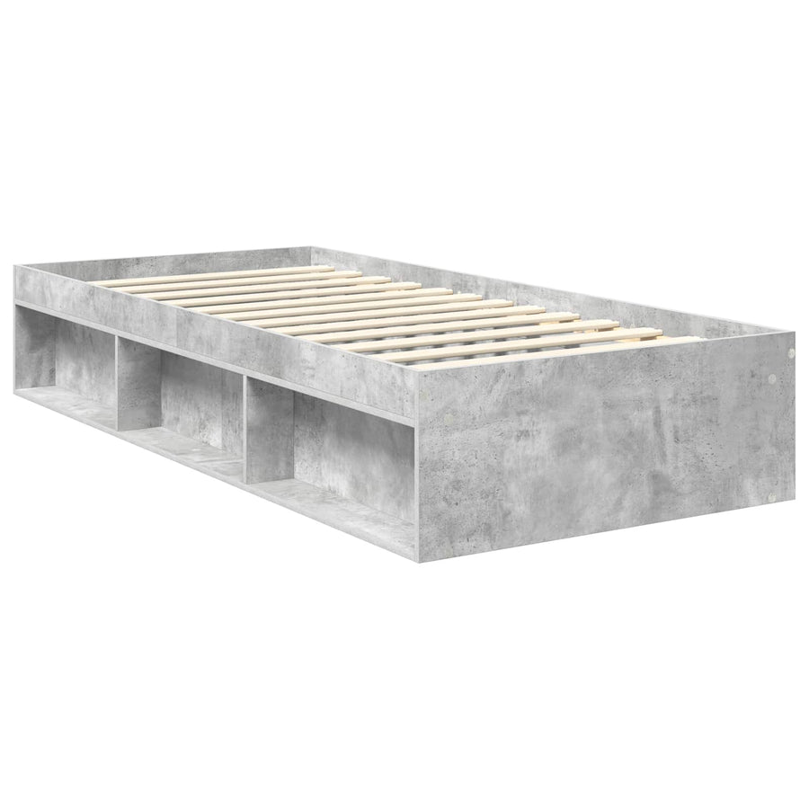 Bedframe Met Hoofdeinde Beton Massief Grenenhout Betongrijs 90 x 200 cm