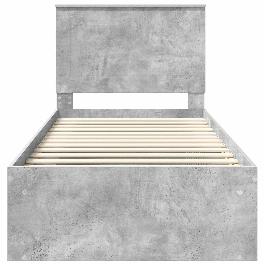 Bedframe Met Hoofdeinde Beton Massief Grenenhout Betongrijs 90 x 200 cm