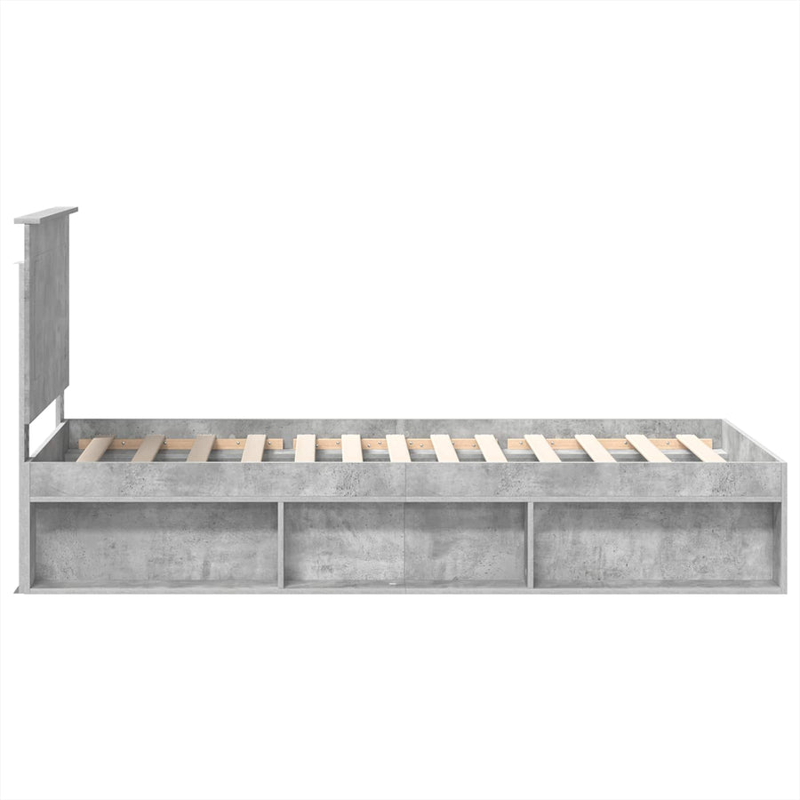 Bedframe Met Hoofdeinde Beton Massief Grenenhout Betongrijs 90 x 200 cm