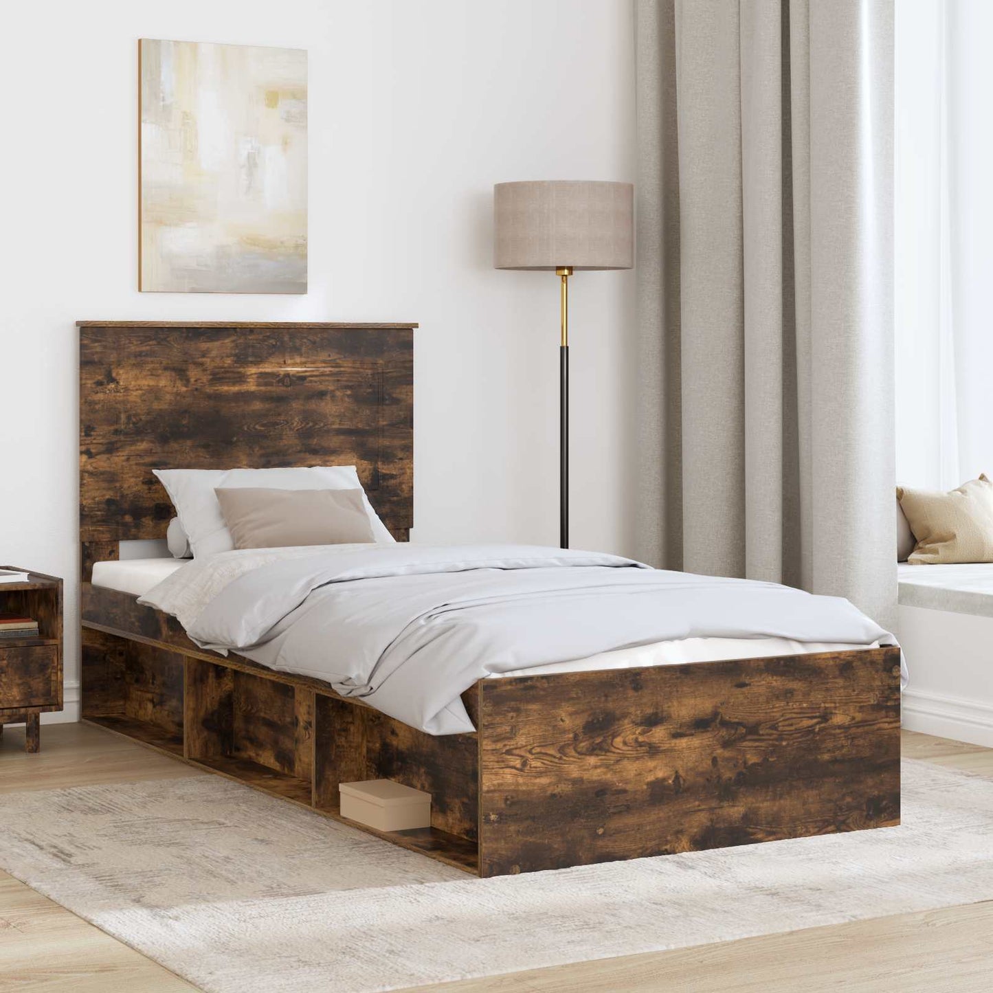 Bedframe Gerookt eiken 90 x 200 cm Massief grenenhout