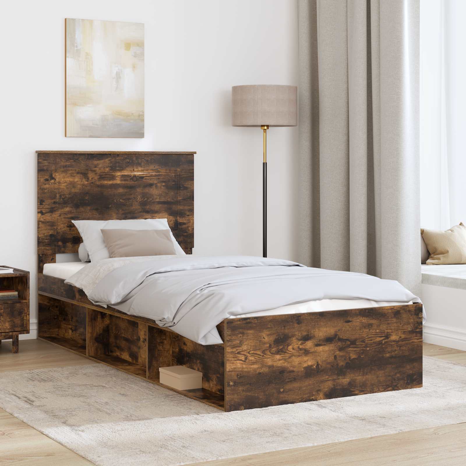 Bedframe Gerookt eiken 90 x 200 cm Massief grenenhout