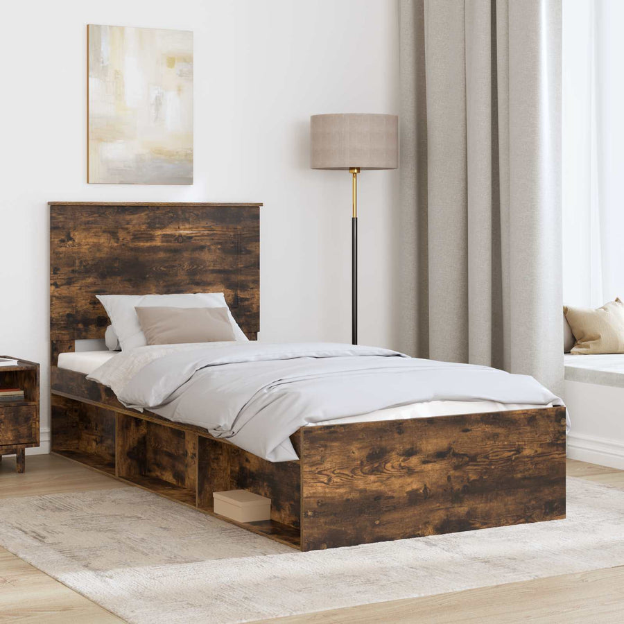 Bedframe Gerookt eiken 90 x 200 cm Massief grenenhout