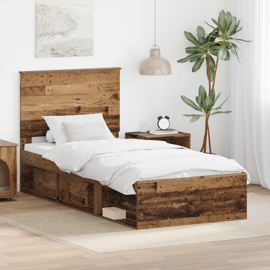 Bedframe met hoofdeinde Oudhout 90 x 200 cm Massief grenenhout