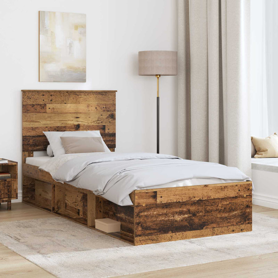 Bedframe met hoofdeinde Oudhout 90 x 200 cm Massief grenenhout