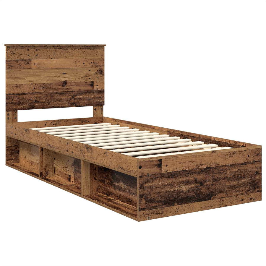Bedframe met hoofdeinde Oudhout 90 x 200 cm Massief grenenhout